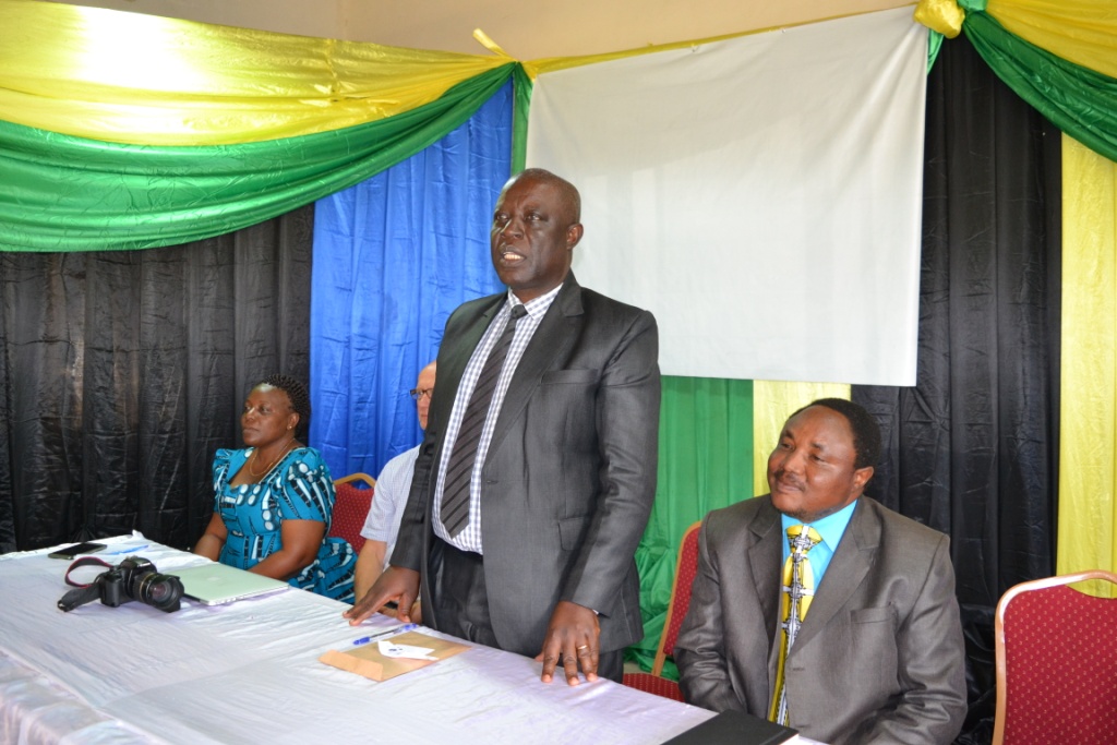 The Vive Chancellor of Sokoine University of Agriculture Prof. Raphael T. Chibunda speaking with project stakeholders during the Inception meeting